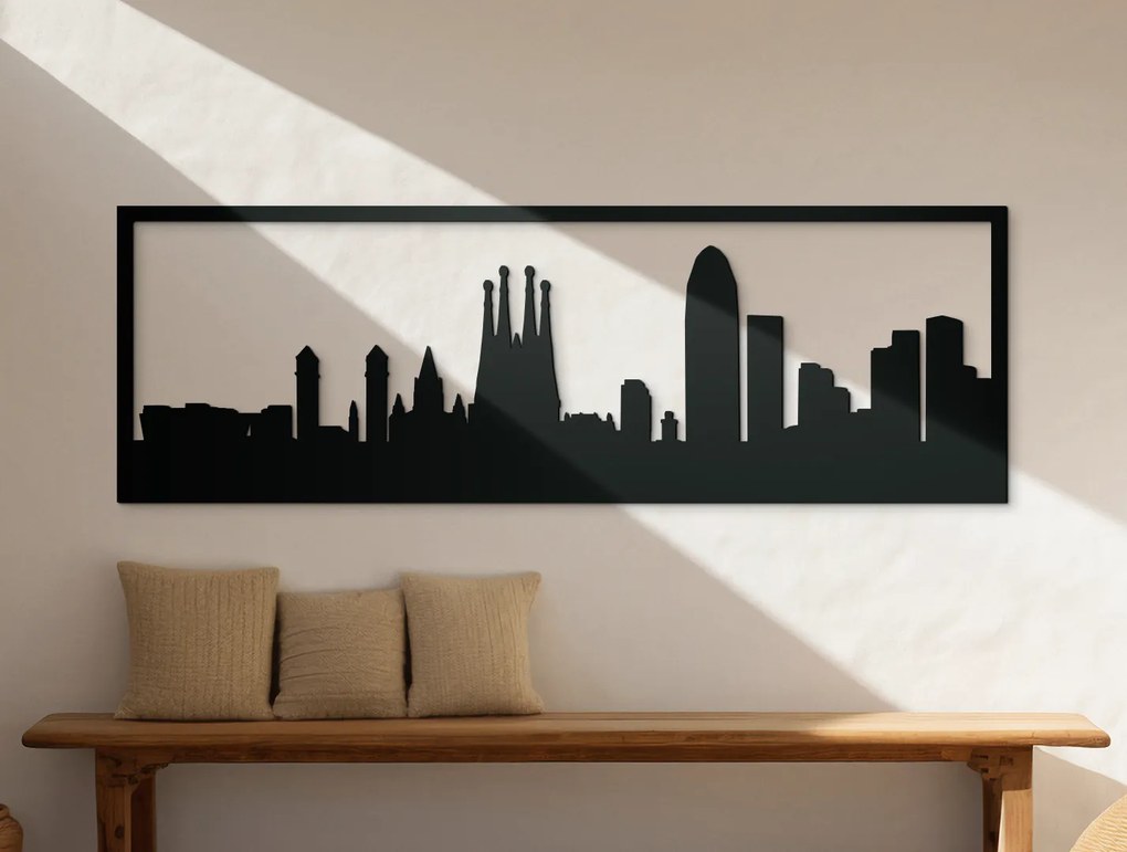 drevko Obraz Barcelona panoráma Rozmer obrazu: 29,5 x 89 cm, Farba dekorácie: Čierna