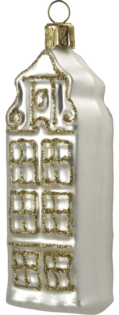 Bella Rose Sklenená vianočná ozdoba Domček Biely Mat