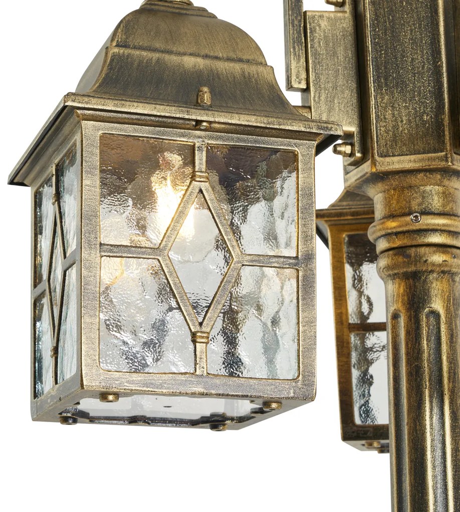 Klasická vonkajšia lampa antické zlato s čírym sklom 198 cm IP44 - London