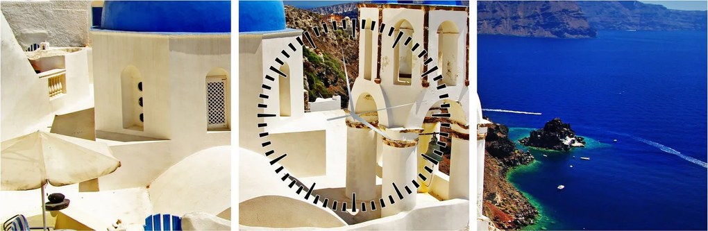 Obraz - Santorini, Grécko (s hodinami) (90x30 cm)
