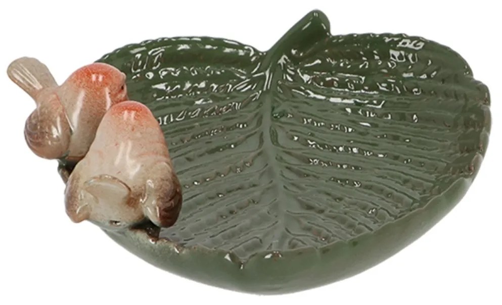 Napájadlo pre vtáky Leaf, 19x21 cm, keramika, zelená
