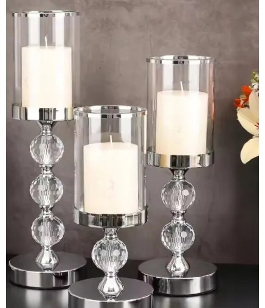 Súprava 3 svietnikov v lesklom chróme