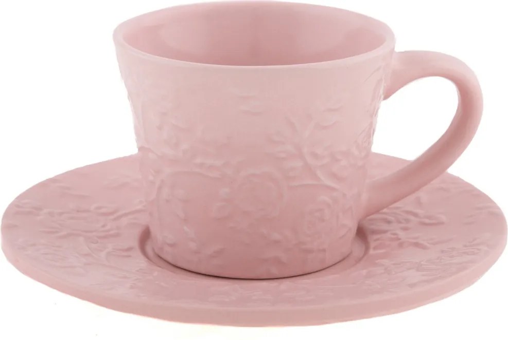 Šálka s tanierikom 180 ml, ružová kvetinová