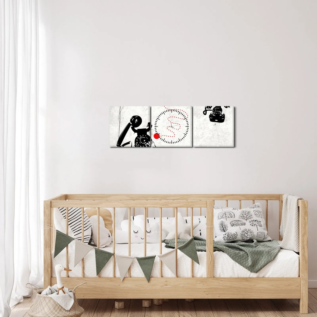 Obraz - Kresba telefónu na štýl Banksyho (s hodinami) (90x30 cm)