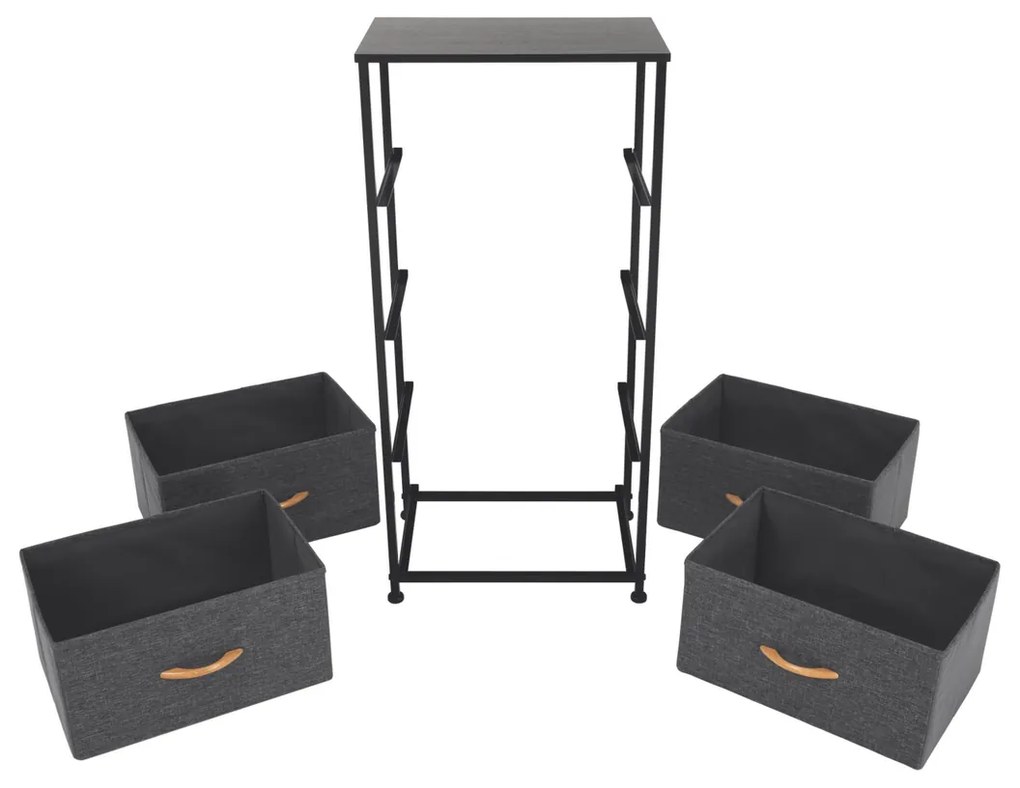 Komoda PALMERA s látkovými zásuvkami, čierna