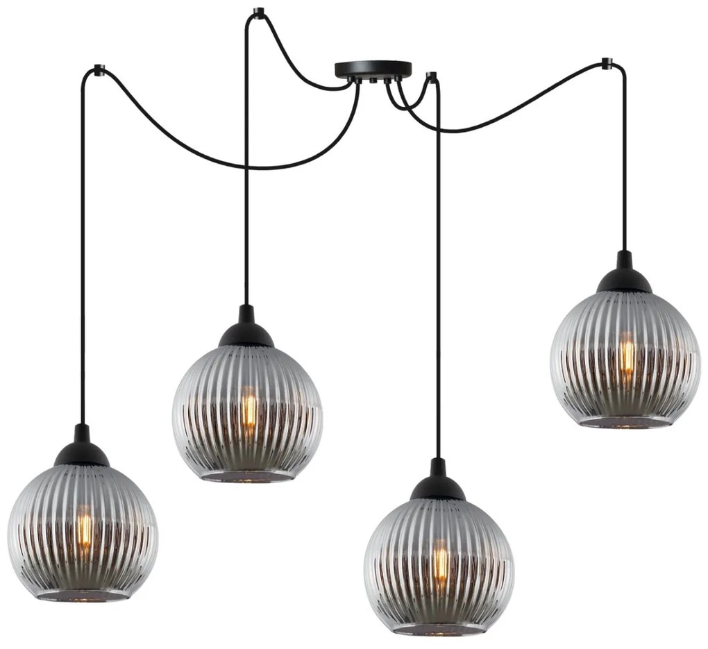 Závesné svietidlo Riffle Round Spider, 4x grafitové sklenené tienidlo