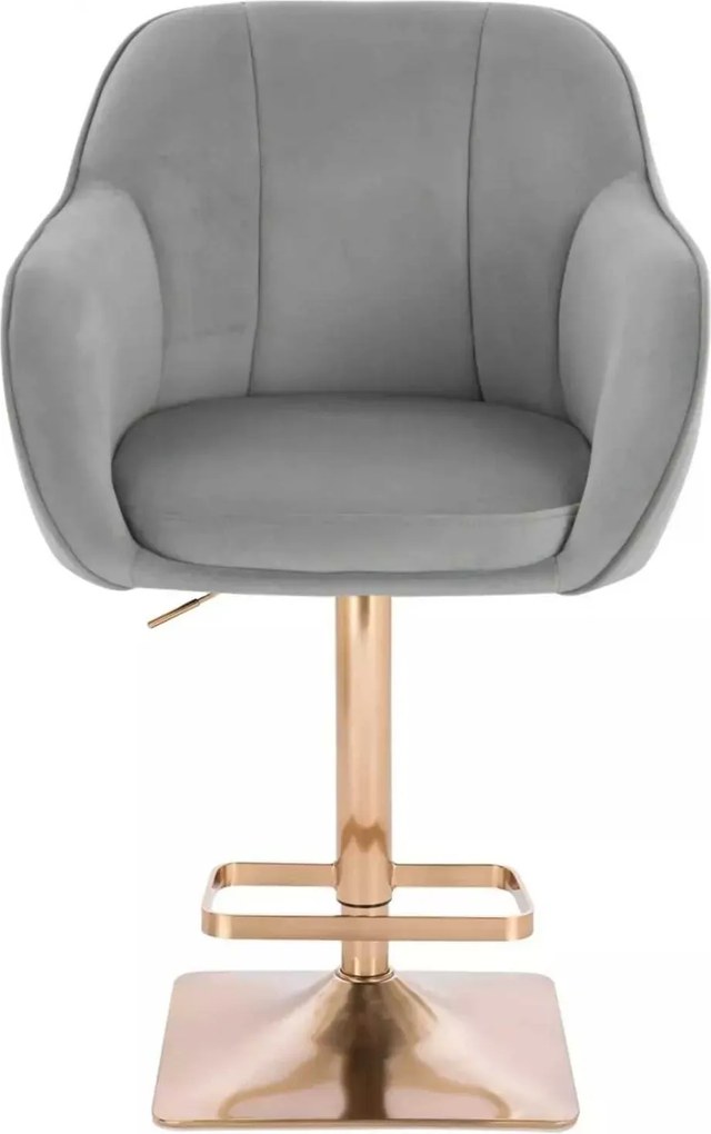 LuxuryForm DESIGN Barová stolička AVOLA VELUR na zlatej hranatej podstave - svetlo šedá