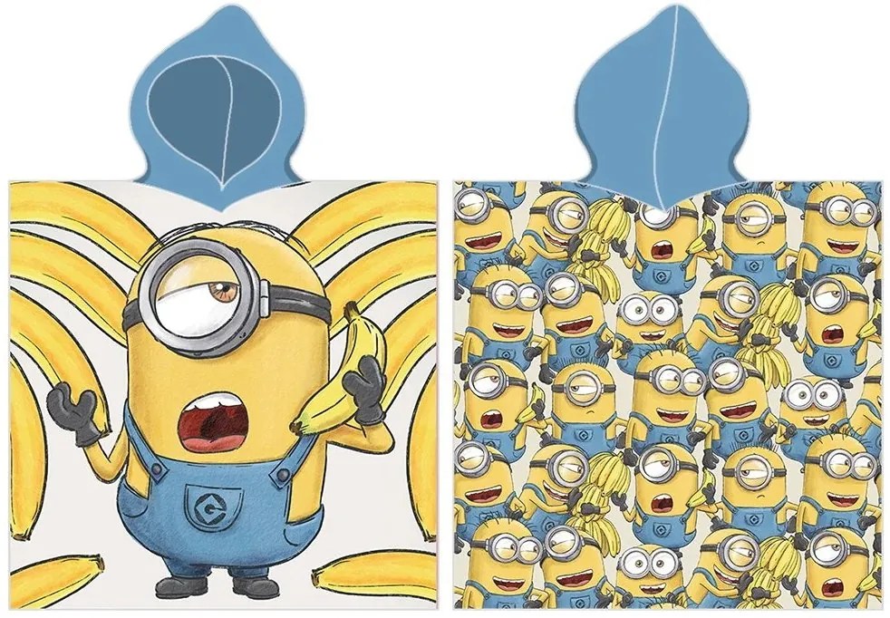 Detské plážové pončo - osuška s kapucňou Mimoni - motív Banana - 100% bavlna - 55 x 110 cm - pre deti 3-6 rokov