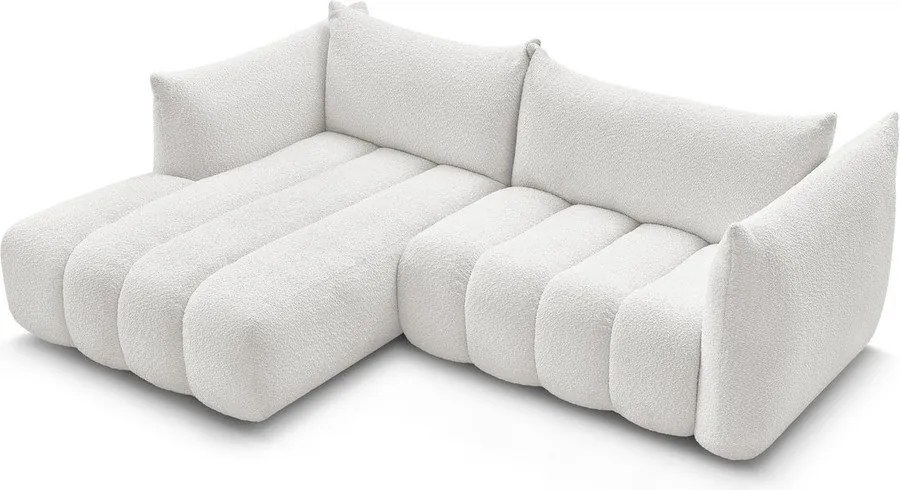 Biela rohová pohovka z textílie buklé (ľavý roh/s leňoškou) Azra – Bobochic Paris