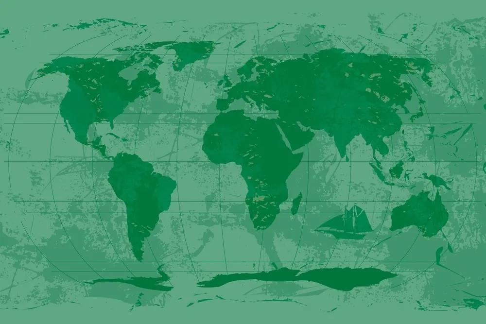 Tapeta rustikálna mapa sveta v zelenej farbe - 225x150