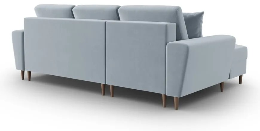 Svetlomodrá zamatová rozkladacia/s úložným priestorom rohová pohovka (ľavý roh/s leňoškou) Kyoto – Cosmopolitan Design