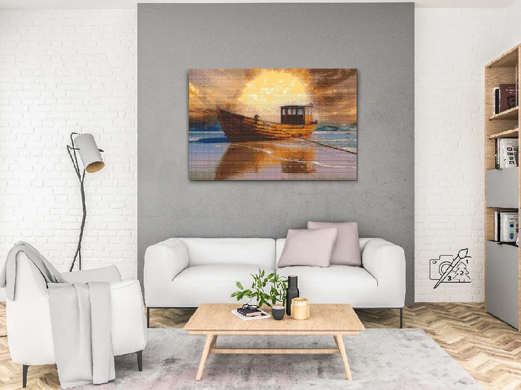 Gario Diamantové maľovanie Čln na mori 2 Rozmery: 80 x 60 cm, Rámovanie: Iba zrolované plátno, Diamanty: Okrúhle