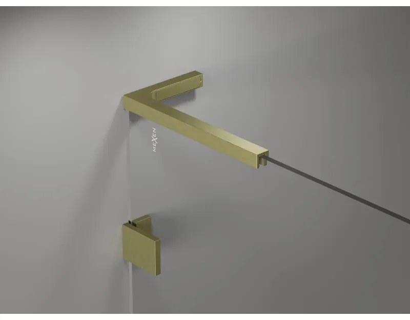 Mexen Lunar, L pravý výklopný päťuholníkový sprchový kút 80 x 90 cm, 8mm číre sklo, zlatý matný profil, 831L-080P-090L-55-00-P