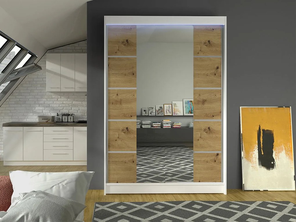 Posuvná skriňa Parys V, Farby: čierna /biela, Osvetlenie: osvetlenie LED RGB - farebné