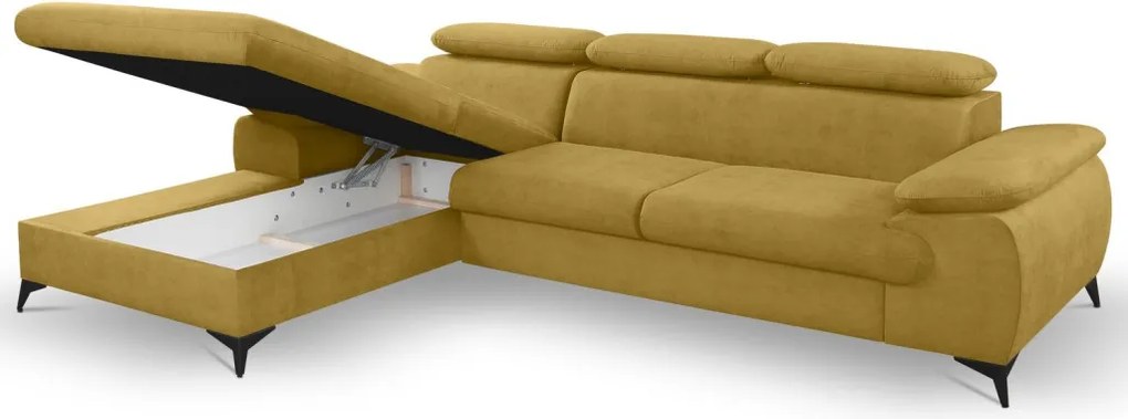 Rohová sedacia súprava Scala, kurkumovo žltá látka, ľavý roh