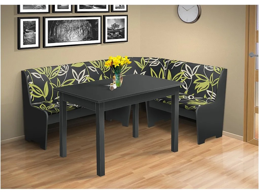 Nabytekmorava Rohová lavica so stolom farba lamina: Antracit, čalúnenie vo farbe: Mega 13 V2 zelená