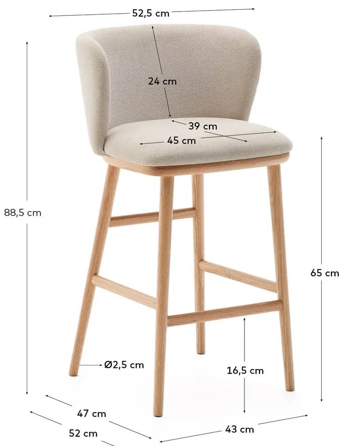 Béžová barová stolička (výška sedadla 65 cm) Ciselia – Kave Home