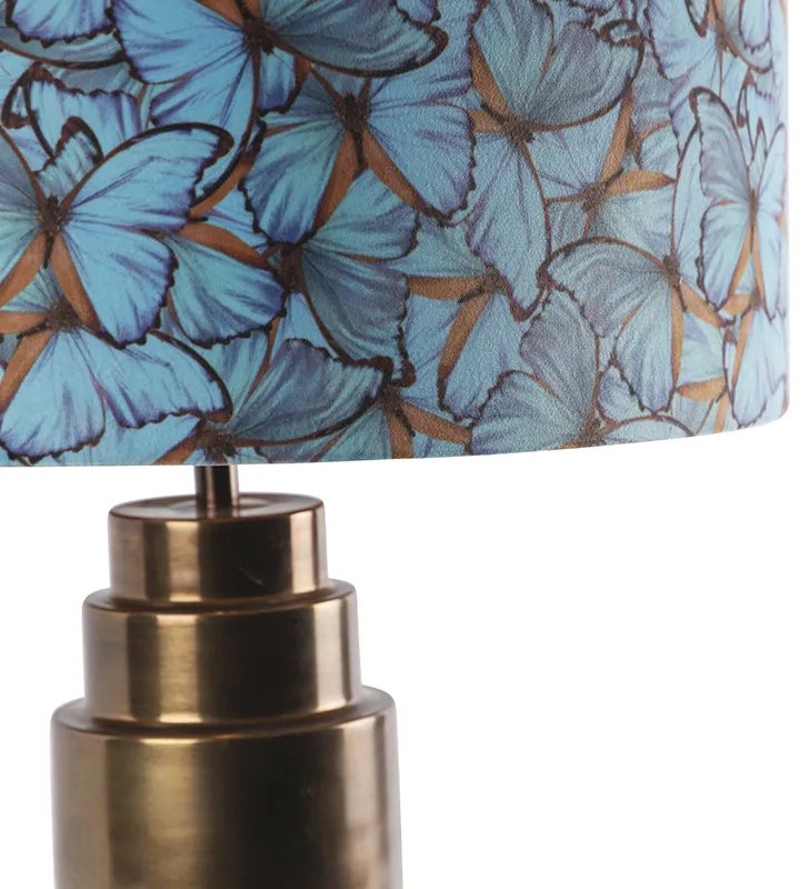 Stolná lampa bronzová s tienidlom z zamatového motýľa 50 cm - Bruut