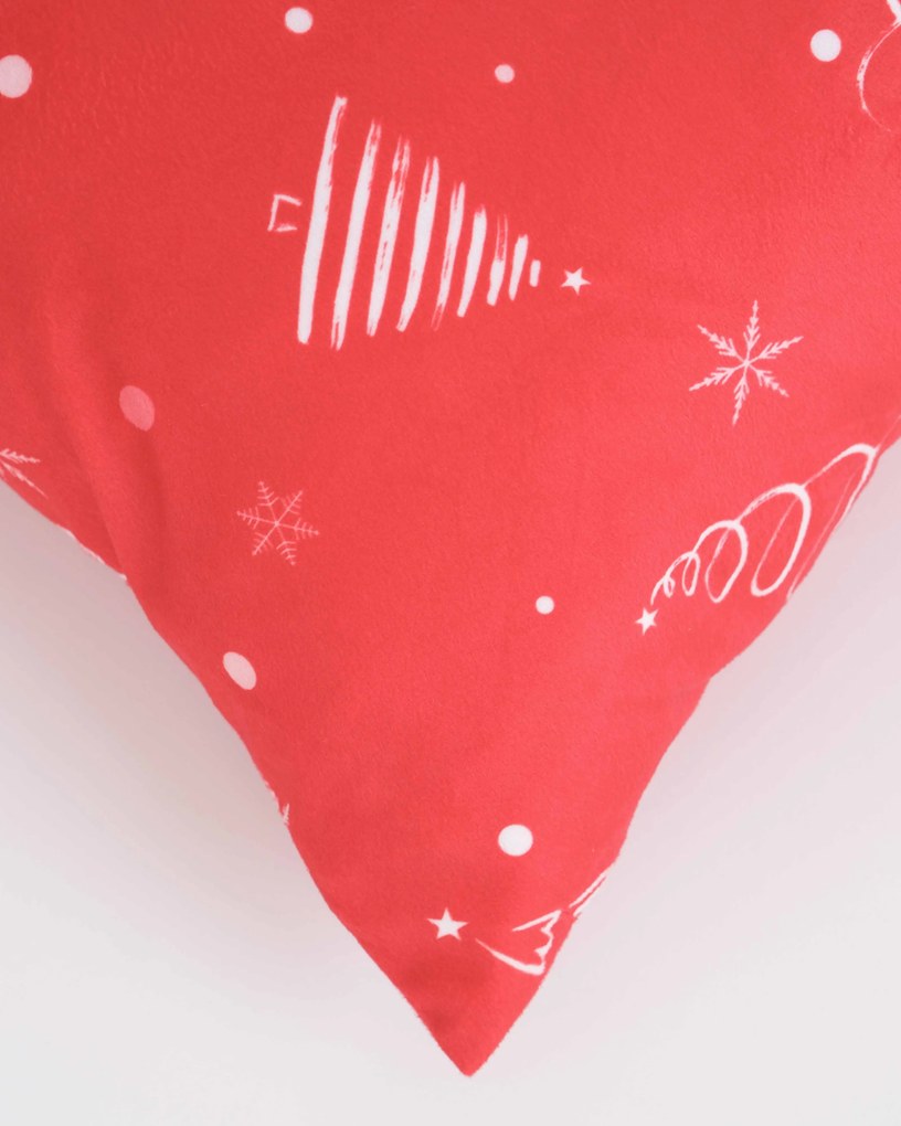 Vianočná obliečka na vankúš Velvet 40 × 40 cm - Vločky a stromčeky červené