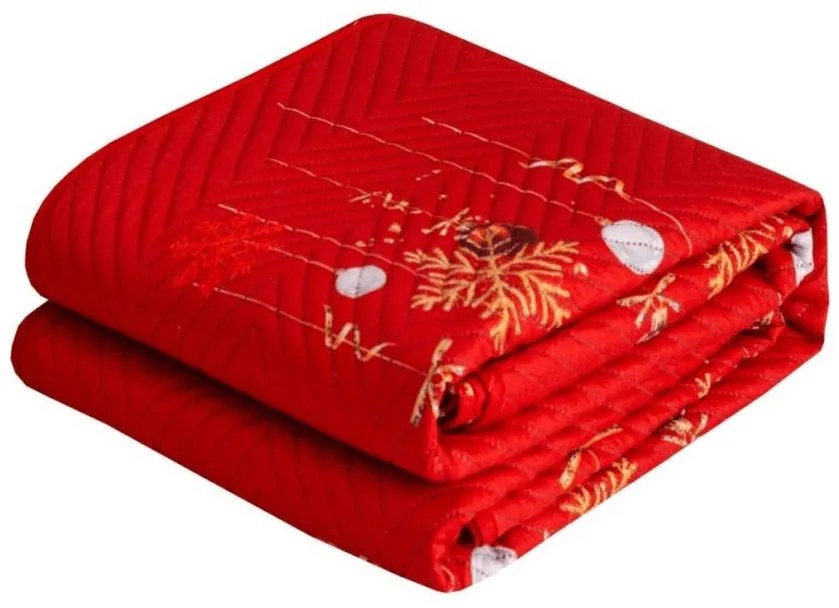 Prehoz na posteľ WHITE SNOWMAN, červený Rozmer: 220 x 240 cm