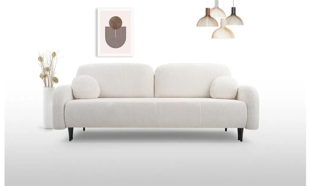 Rozkladacia čalúnená trojmiestna pohovka CLOUDY krémová