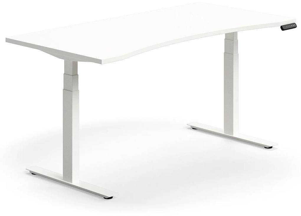Výškovo nastaviteľný stôl QBUS, s výrezom, 1600x800 mm, biely rám, biela
