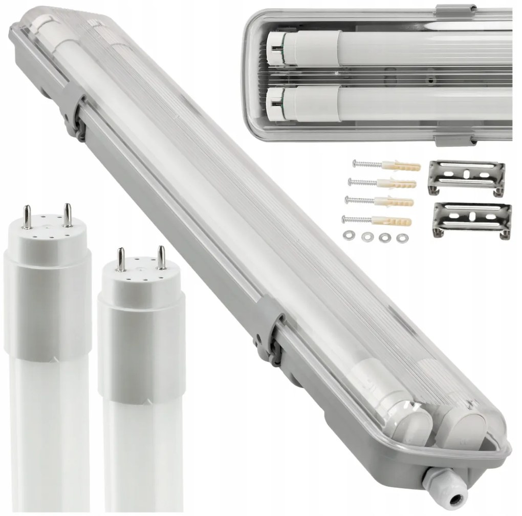 BERGE Hermetické svietidlo 120cm + 2x LED trubica neutrálna biela