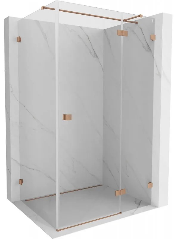 Mexen Lunar T, výklopný pravý sprchový kút 115 x 100 cm, 8mm číre sklo, profil medená matná, 834T-115-100-65-00-P