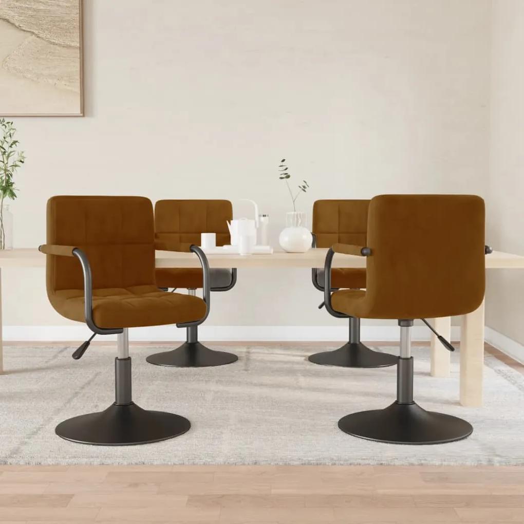 Otočné jedálenské stoličky 4 ks hnedé zamatové