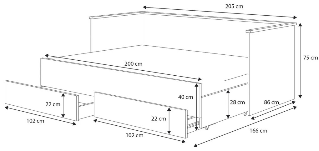 Rozkladacia detská posteľ 200x80-160 cm. Akcia -15%. Vlastná spoľahlivá doprava až k Vám domov. 1052335
