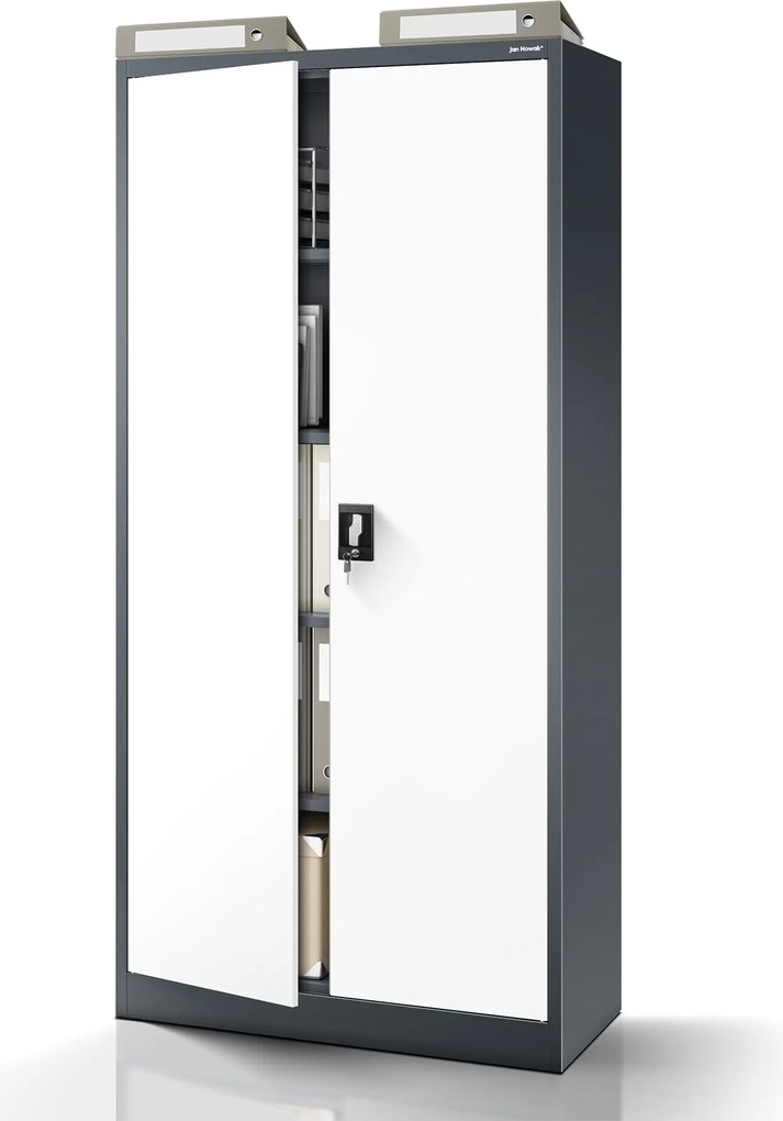 Kovová spisová skriňa JAN 900 x 1850 x 400 mm, antracitovo-biela