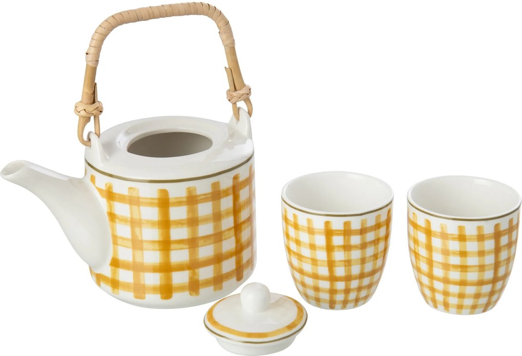 Konvice a šálky z kameniny hořčicově žluté – 16*11,5*12 cm