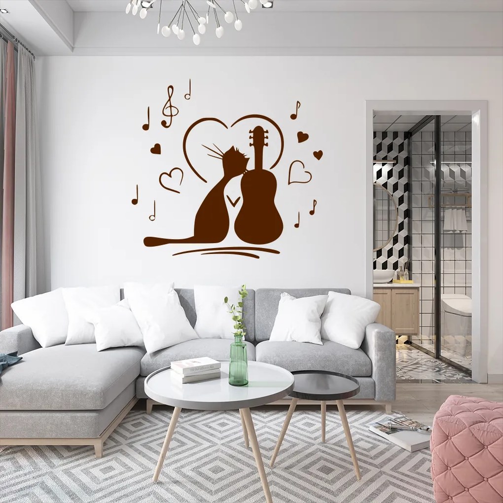 Veselá Stena Samolepka Mačička milujúca hudbu Farba: bílá, Veľkosť: 80 x 76 cm