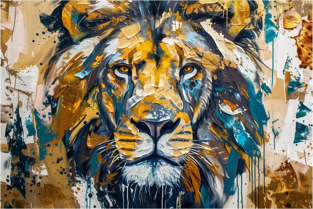 Obraz - Abstraktná olejomaľba s levom (90x60 cm)