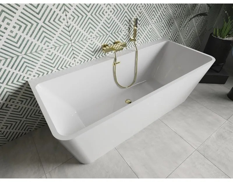 Mexen Volta, voľne stojaca nástenna vaňa 150 x 75 cm, biela, zlatý lesklý prepad, 51131507500-50