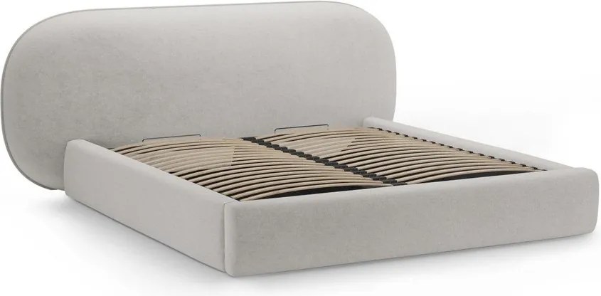 Svetlosivá čalúnená dvojlôžková posteľ s úložným priestorom s roštom 180x200 cm Ovalo – Micadoni