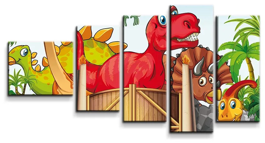 Sablio Obraz - 5-dílný Dinosauři 4 - 100x60 cm