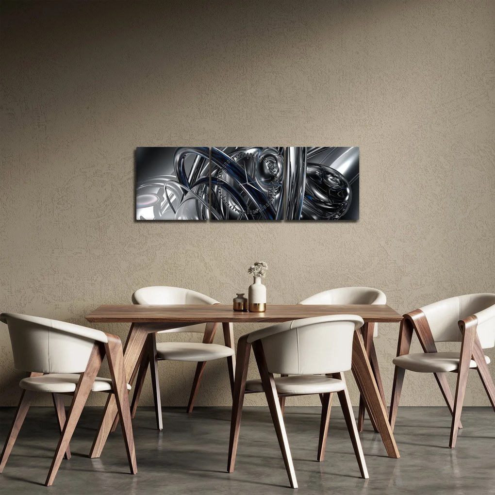 Obraz sivej abstrakcie s modrou (s hodinami) (90x30 cm)