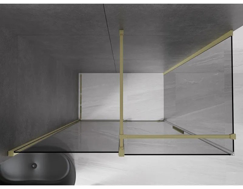 Mexen Velar, sprchový kút s posuvnými dverami 150 x 85 cm, 8mm šedé sklo, zlatá matná, 871-150-085-41-55