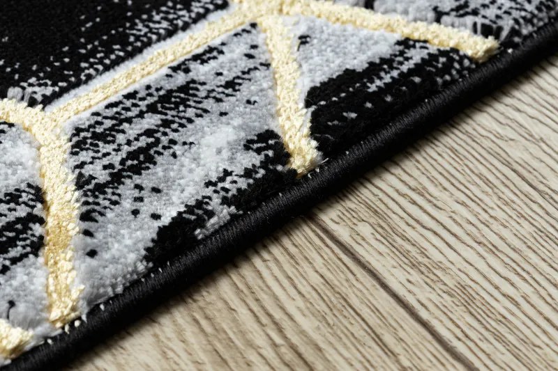 Dywany Łuszczów, Behúň Gloss 409A 82 3D cubes black/gold/grey, 60x300, čierna, obývacia izba