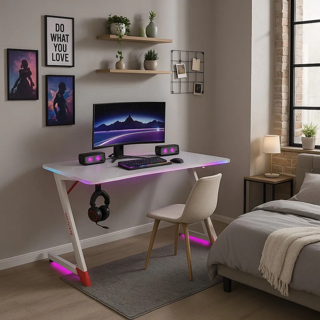 Herný stôl s podsvietením BG01 biely 140 cm