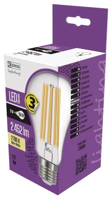 LED žiarovka EMOS Filament A67 Warm White, 17W E27