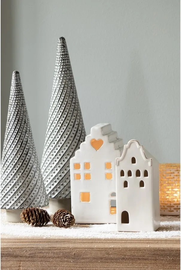 Béžový porcelánový domček svietnik na čajovú sviečku Christmas House L - 10*9*17 cm