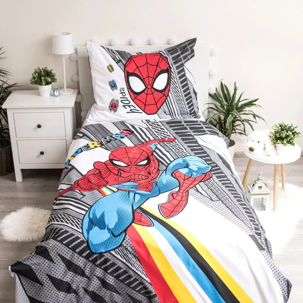 Šedé detské bavlnené obliečky Jerry Fabrics Spiderman, 140 x 200 cm