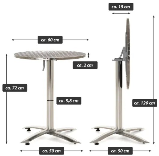 Garthen bistro stôl skladací okrúhly 60 cm strieborný