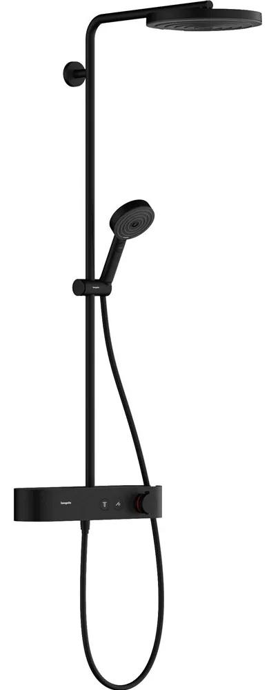 HANSGROHE Pulsify S Showerpipe nástenný sprchový systém s termostatom ShowerTablet Select 400, horná sprcha 1jet priemer 260 mm, ručná sprcha 3jet, matná čierna, 24220670