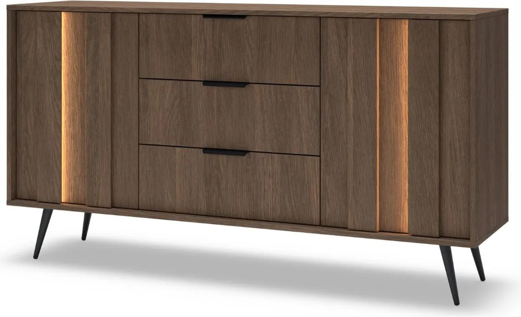 Komoda Amaro F 153 cm 2D3S LED dub dunin – komoda so zásuvkami a skrinkami