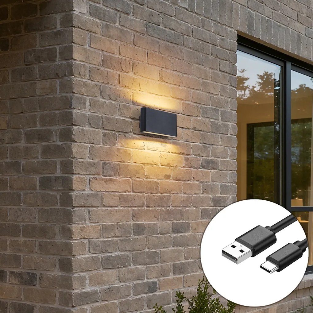 Nástenné svietidlo čierne magnetické vrátane LED nabíjateľné - Batt