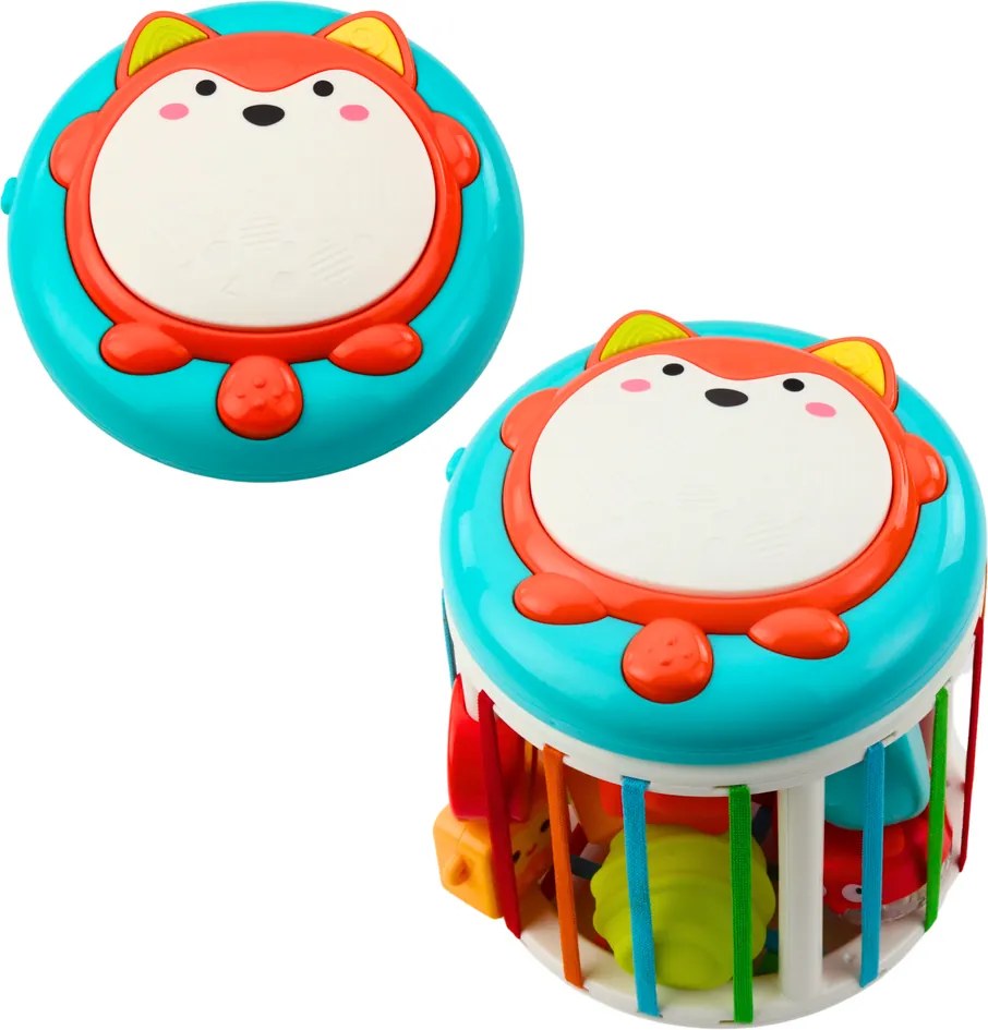 LEAN Toys Valčeková senzorická kocka Interaktívny bubon Fox Svetlá Zvuky Farebné