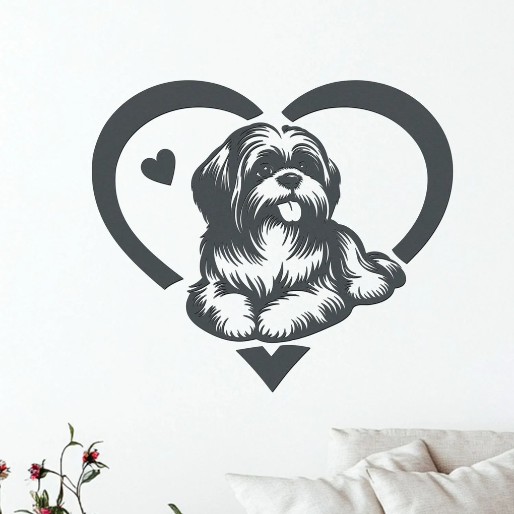 dřevo života Drevená dekorácia ležiaceho SHIH TZU v srdci Rozmery - cm: 60x52, Zvoľte farbu dekoru: Dub Sonoma